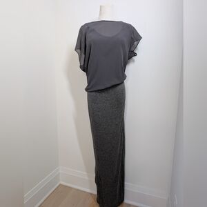 Velvet By Graham And Spencer Grey Jersey And Chiffon Maxi Dress